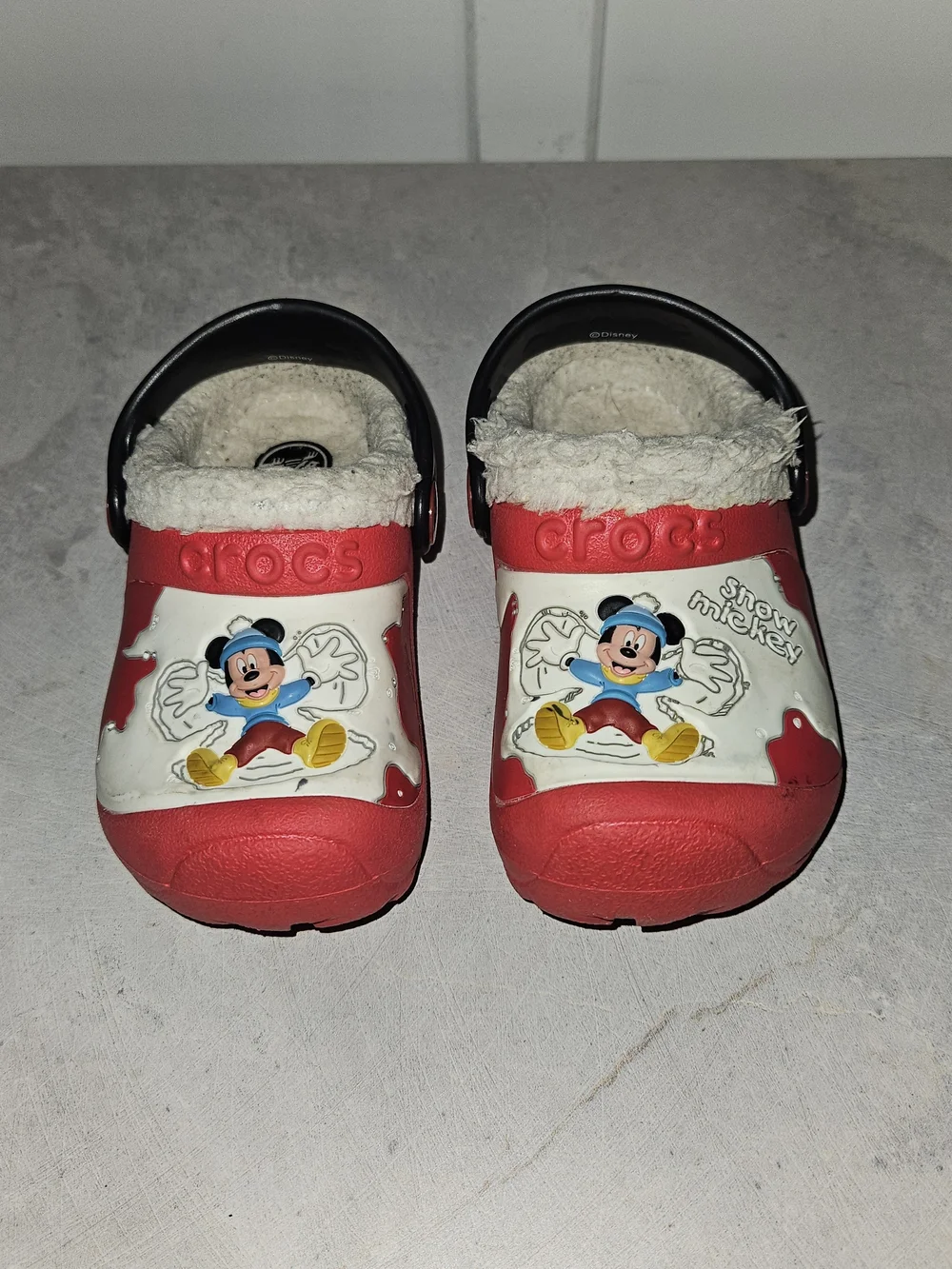 Crocs Kids' Red and White Mickey Snow Clog - Cozy Lined Shoes Size 6/7
